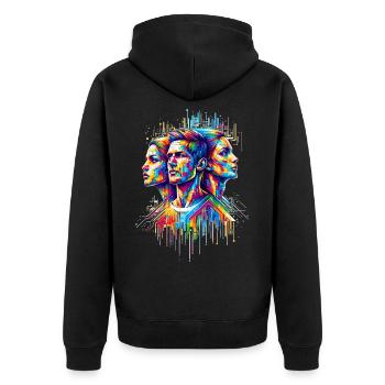 PixelPride - Pixel Pride - Unisex Premium Bio Zip Hoodie - Schwarz - Hinten - Nico (187cm)