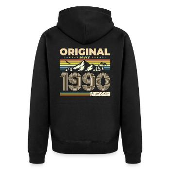 Original 1990 Vintage 1990 34th Birthday 1990 - Unisex Premium Organic Zip Hoodie - black - Back - Nico (187cm)