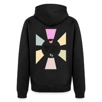 Kleine Schritte, große Ziele - Unisex Premium Bio Zip Hoodie - Schwarz - Hinten - Nico (187cm)