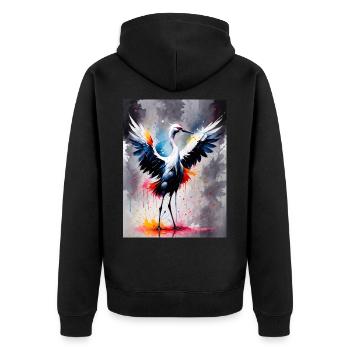 Kranich - Unisex Premium Bio Zip Hoodie - Schwarz - Hinten - Nico (187cm)