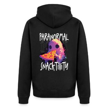 Paranormal Snacktivity - Cute Ghost Eating Pizza - Unisex Premium Organic Zip Hoodie - black - Back - Nico (187cm)