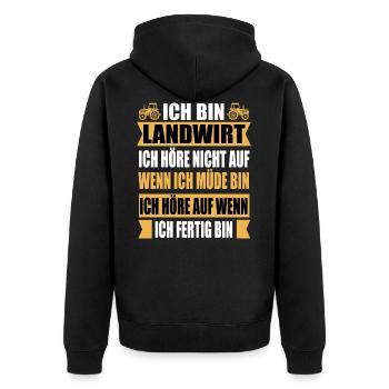 Landwirt Spruch Geschenk - Unisex Premium Bio Zip Hoodie - Schwarz - Hinten - Nico (187cm)