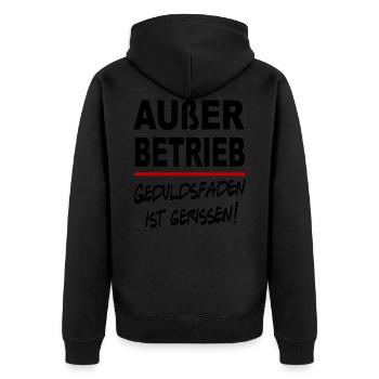 Lustig Sprüche Außer Betrieb Geduldsfaden gerissen - Unisex Premium Bio Zip Hoodie - Schwarz - Hinten - Nico (187cm)