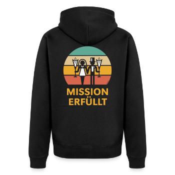 Mission Erfüllt (Hochzeit Sekt Sunset / 5C) - Unisex Premium Bio Zip Hoodie - Schwarz - Hinten - Nico (187cm)