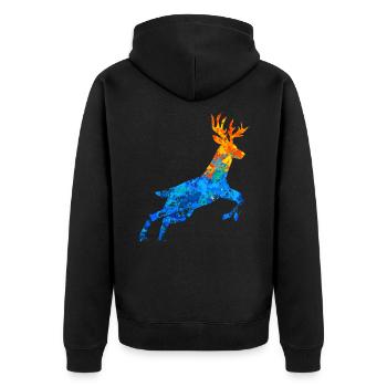 Hirsch Hirsche Jäger Jagd Hirschjagd Geschenk - Unisex Premium Bio Zip Hoodie - Schwarz - Hinten - Nico (187cm)
