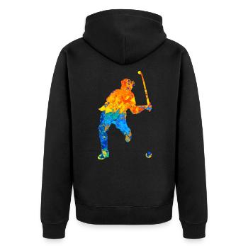 Feldhockey Hockey Hockeyspieler Geschenk - Unisex Premium Bio Zip Hoodie - Schwarz - Hinten - Nico (187cm)