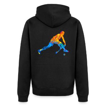 Feldhockey Hockey Hockeyspieler Geschenk - Unisex Premium Bio Zip Hoodie - Schwarz - Hinten - Nico (187cm)
