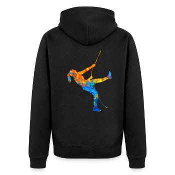 Bouldern Klettern Kletterer Boulderer Kletter - Unisex Premium Bio Zip Hoodie - Schwarz - Hinten - Nico (187cm)