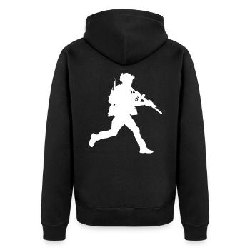 Soldat Armee Bundeswehr Geschenk - Unisex Premium Bio Zip Hoodie - Schwarz - Hinten - Nico (187cm)