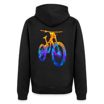 Mountainbike Fahrrad MTB Mountainbiker Downhill - Unisex Premium Bio Zip Hoodie - Schwarz - Hinten - Nico (187cm)