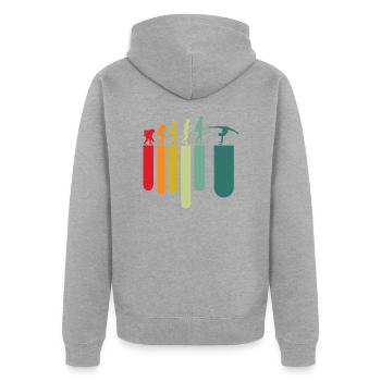 Gymnastik Evolution - Unisex Premium Bio Zip Hoodie - Grau meliert - Hinten - Nico (187cm)