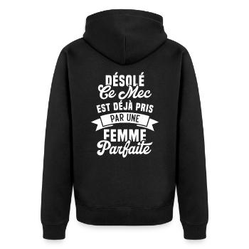 Désolé ce mec est déjà pris par une femme parfaite - Veste à capuche bio Premium Unisexe - noir - Dos - Nico (187cm)