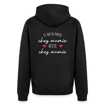 Ce qui se passe chez mamie reste chez mamie ! - Veste à capuche bio Premium Unisexe - noir - Dos - Nico (187cm)
