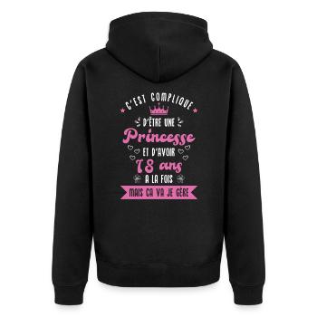 Une princesse et d'avoir 18 ans - Veste à capuche bio Premium Unisexe - noir - Dos - Nico (187cm)