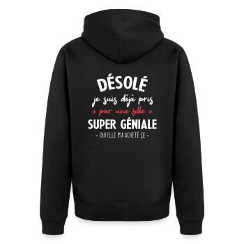 Je suis déjà pris par une fille super géniale - Veste à capuche bio Premium Unisexe - noir - Dos - Nico (187cm)
