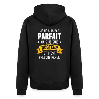Pas parfait mais je suis docteur - Veste à capuche bio Premium Unisexe - noir - Dos - Nico (187cm)