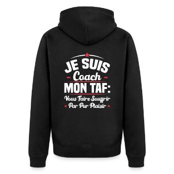 Je suis coach, Humour cadeau sportif coach - Veste à capuche bio Premium Unisexe - noir - Dos - Nico (187cm)
