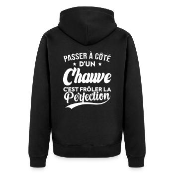 Chauve perfection, Cadeau humour homme chauve - Veste à capuche bio Premium Unisexe - noir - Dos - Nico (187cm)