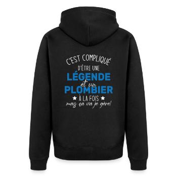 Une légende et un plombier à la fois - Veste à capuche bio Premium Unisexe - noir - Dos - Nico (187cm)