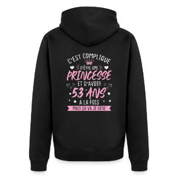Une princesse et d'avoir 53 ans, Cadeau 53 ans - Veste à capuche bio Premium Unisexe - noir - Dos - Nico (187cm)