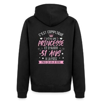 Une princesse et d'avoir 51 ans, Cadeau 51 ans - Veste à capuche bio Premium Unisexe - noir - Dos - Nico (187cm)