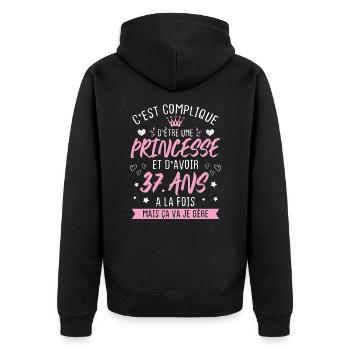 Une princesse et d'avoir 37 ans, Cadeau 37 ans - Veste à capuche bio Premium Unisexe - noir - Dos - Nico (187cm)