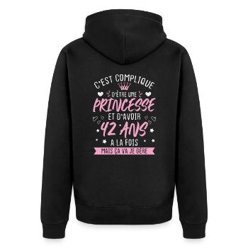 Une princesse et d'avoir 42 ans, Cadeau 42 ans - Veste à capuche bio Premium Unisexe - noir - Dos - Nico (187cm)