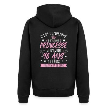 Une princesse et d'avoir 46 ans, Cadeau 46 ans - Veste à capuche bio Premium Unisexe - noir - Dos - Nico (187cm)
