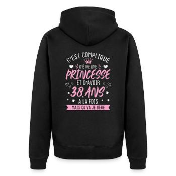 Une princesse et d'avoir 38 ans, Cadeau 38 ans - Veste à capuche bio Premium Unisexe - noir - Dos - Nico (187cm)