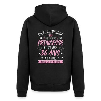 Une princesse et d'avoir 36 ans, Cadeau 36 ans - Veste à capuche bio Premium Unisexe - noir - Dos - Nico (187cm)