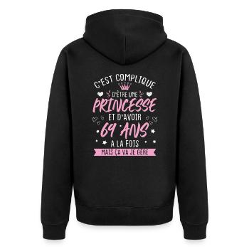 Une princesse et d'avoir 69 ans, Cadeau 69 ans - Veste à capuche bio Premium Unisexe - noir - Dos - Nico (187cm)