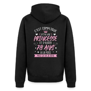 Une princesse et d'avoir 78 ans, Cadeau 78 ans - Veste à capuche bio Premium Unisexe - noir - Dos - Nico (187cm)