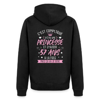 Une princesse et d'avoir 57 ans, Cadeau 57 ans - Veste à capuche bio Premium Unisexe - noir - Dos - Nico (187cm)