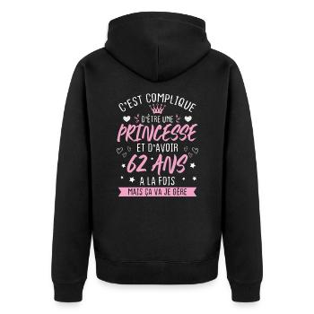 Une princesse et d'avoir 62 ans, Cadeau 62 ans - Veste à capuche bio Premium Unisexe - noir - Dos - Nico (187cm)