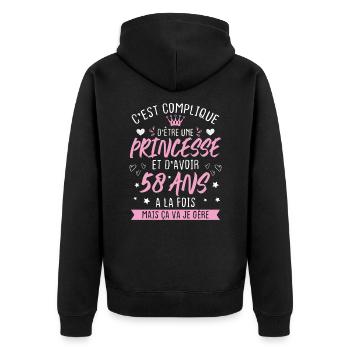 Une princesse et d'avoir 58 ans, Cadeau 58 ans - Veste à capuche bio Premium Unisexe - noir - Dos - Nico (187cm)