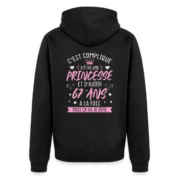 Une princesse et d'avoir 67 ans, Cadeau 67 ans - Veste à capuche bio Premium Unisexe - noir - Dos - Nico (187cm)