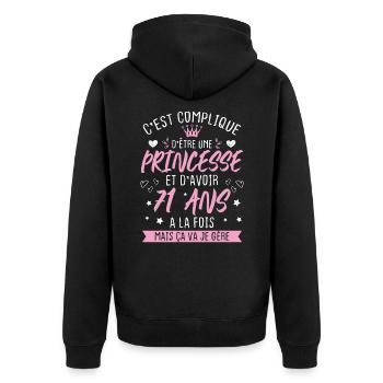 Une princesse et d'avoir 71 ans, Cadeau 71 ans - Veste à capuche bio Premium Unisexe - noir - Dos - Nico (187cm)