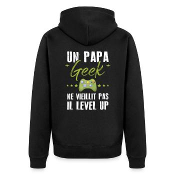 Un papa geek ne vieillit pas il level up - Veste à capuche bio Premium Unisexe - noir - Dos - Nico (187cm)