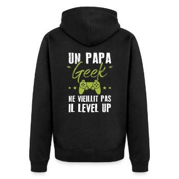 Un papa geek ne vieillit pas il level up - Veste à capuche bio Premium Unisexe - noir - Dos - Nico (187cm)