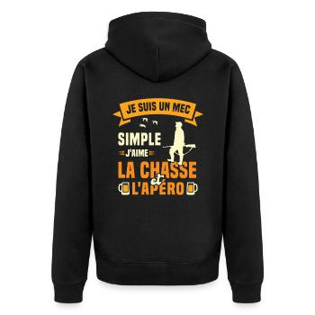 Je suis un mec simple j'aime la chasse et l'apéro - Veste à capuche bio Premium Unisexe - noir - Dos - Nico (187cm)