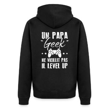 Un papa geek ne vieillit pas il level up - Veste à capuche bio Premium Unisexe - noir - Dos - Nico (187cm)