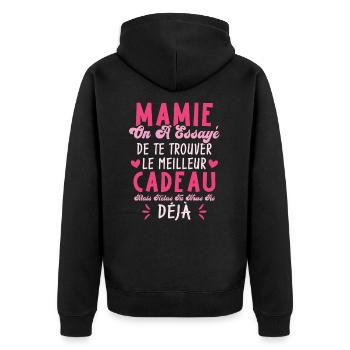 Mamie On A Essayé De Te Trouver Le Meilleur Cadeau - Veste à capuche bio Premium Unisexe - noir - Dos - Nico (187cm)