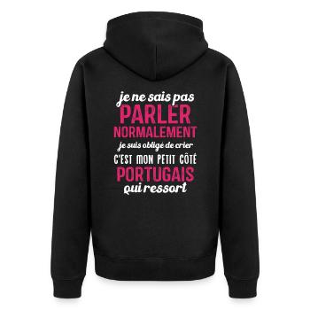 C'est mon petit côté portugais qui ressort - Veste à capuche bio Premium Unisexe - noir - Dos - Nico (187cm)