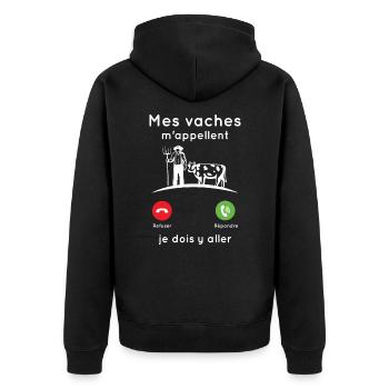 Mes vaches m'appellent, Agriculteur humour cadeau - Veste à capuche bio Premium Unisexe - noir - Dos - Nico (187cm)