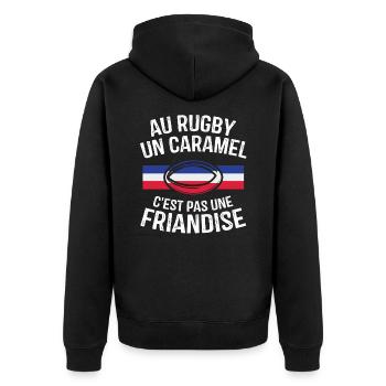 Au Rugby Un Caramel C'est Pas Une Friandise - Veste à capuche bio Premium Unisexe - noir - Dos - Nico (187cm)