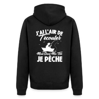 Dans Ma Tête Je Pêche, Cadeau Humour Pêcheur - Veste à capuche bio Premium Unisexe - noir - Dos - Nico (187cm)