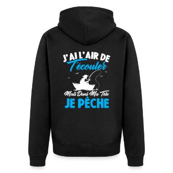 Dans Ma Tête Je Pêche, Cadeau Humour Pêcheur - Veste à capuche bio Premium Unisexe - noir - Dos - Nico (187cm)