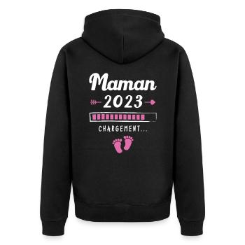 Maman 2023 Chargement, Cadeau future maman - Veste à capuche bio Premium Unisexe - noir - Dos - Nico (187cm)