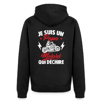 Je Suis Un Papa Motard Qui Déchire - Veste à capuche bio Premium Unisexe - noir - Dos - Nico (187cm)