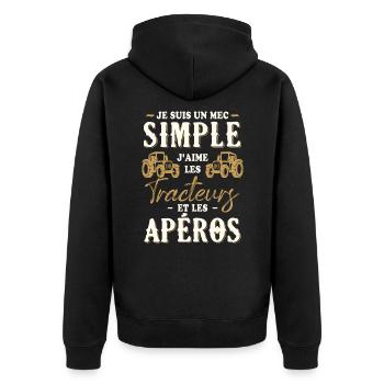 Un Mec Simple J'aime Les Tracteurs Et Les Apéros - Veste à capuche bio Premium Unisexe - noir - Dos - Nico (187cm)